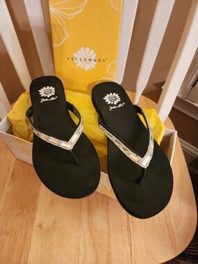 Yellow Box Black Embellished Flip Flop Sandals